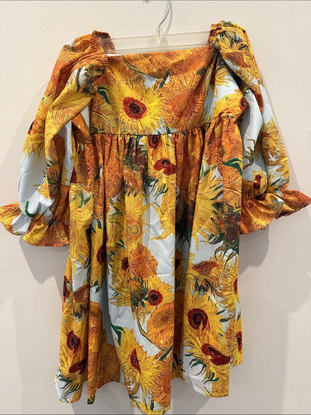 Sunflower Print Puff Sleeve Dress - Yellow